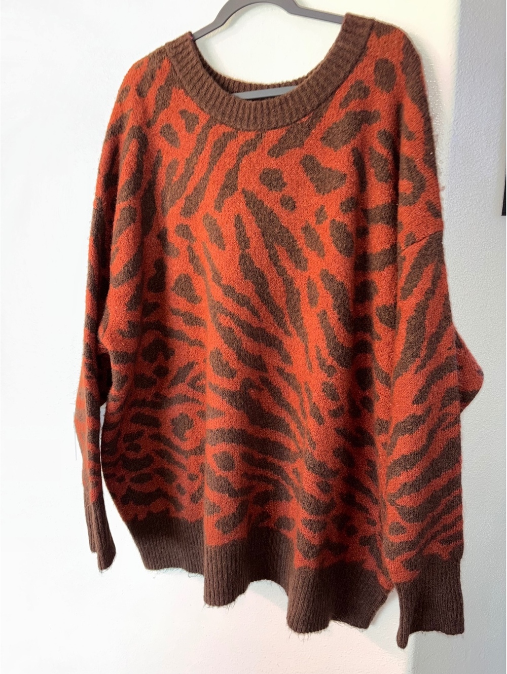 Ava & Viv 4X Plus Size Brown Rust Tiger Stripe Long Sleeve Pullover Sweater